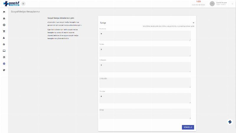 Sosyal Medya Hesapları Ekleme / Düzenleme