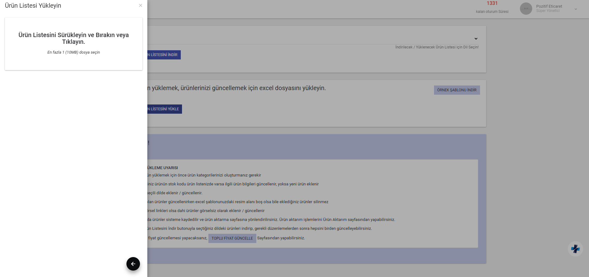 Excel Ürün Yükleme ve Yönetimi