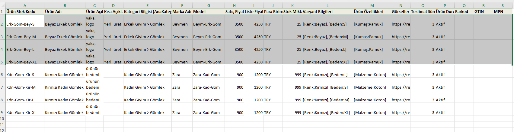 Excel Ürün Yükleme ve Yönetimi