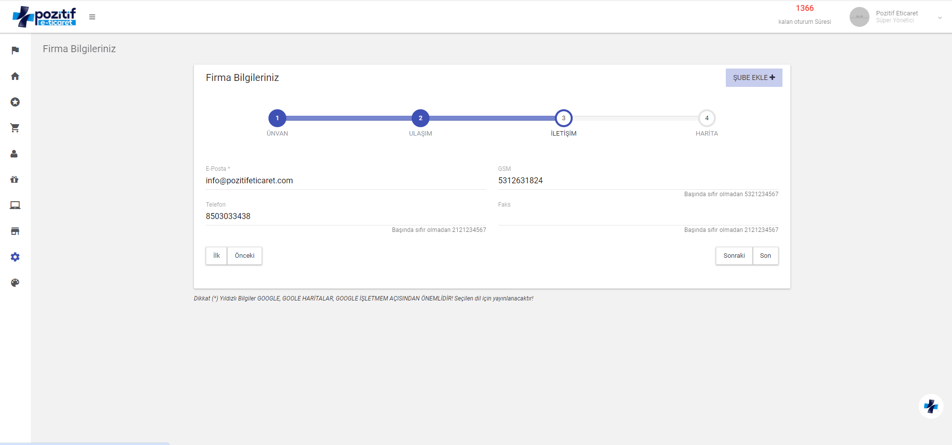 Firma Bilgileri Ekleme / Düzenleme