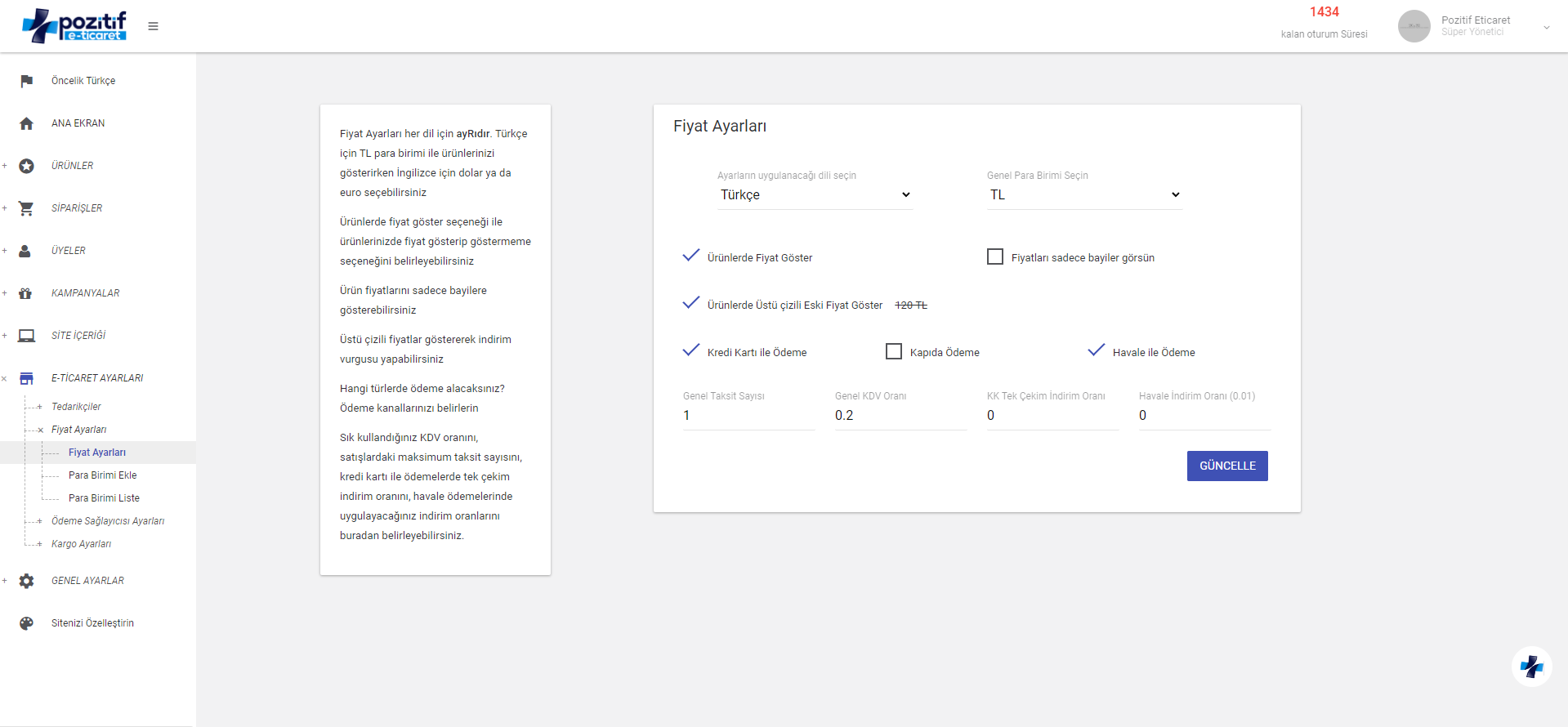 Fiyat Ayarları ve Para Birimi Ekleme/Düzenleme Kılavuzu