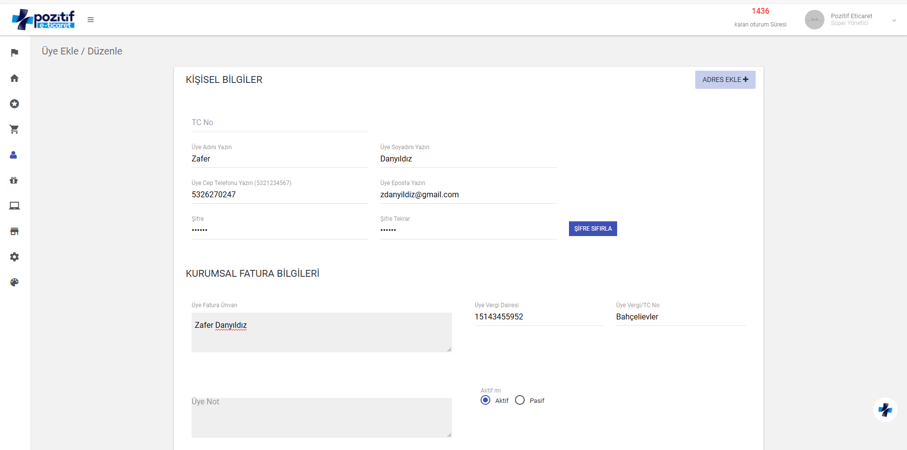 Üye Ekleme ve Düzenleme