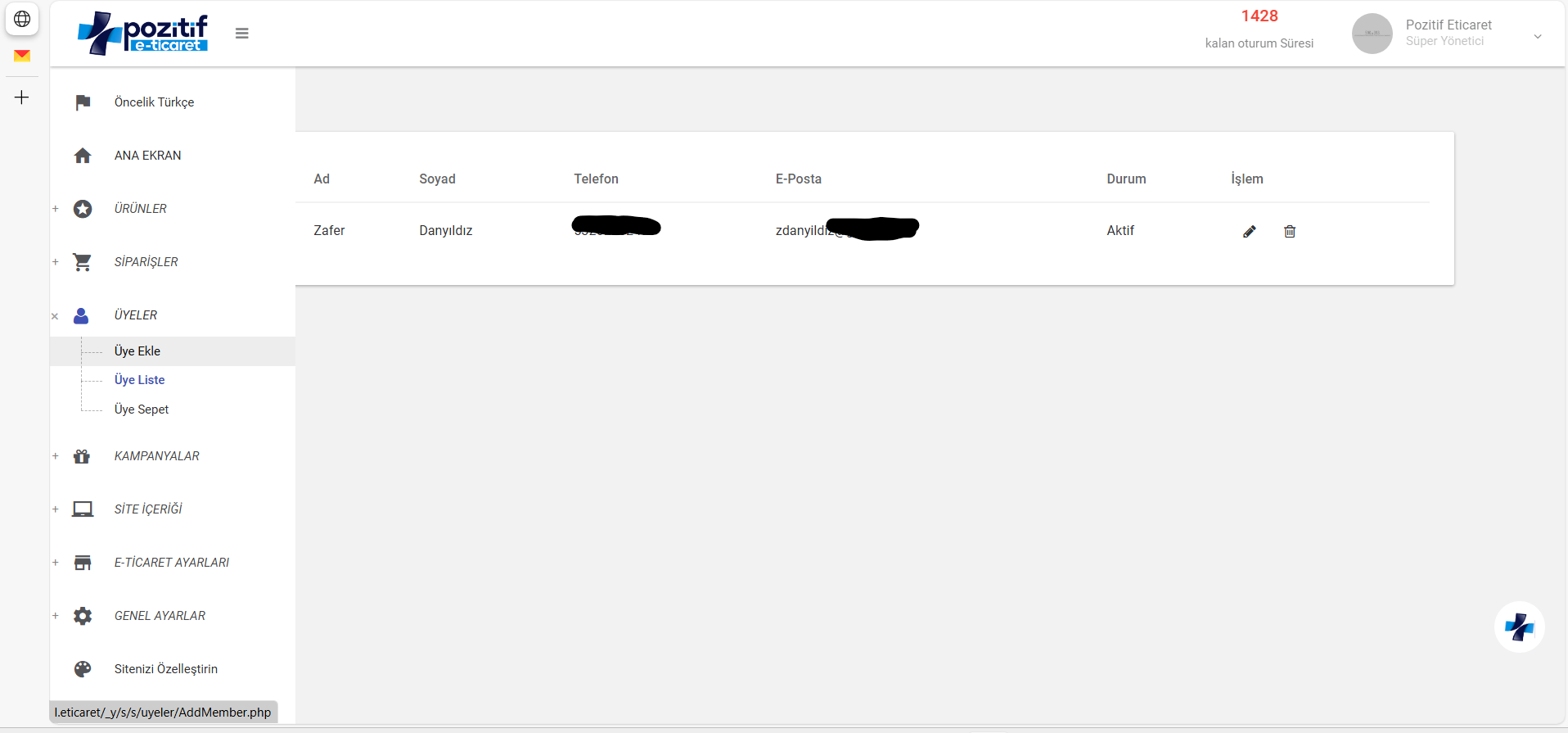 Üye Ekleme ve Düzenleme