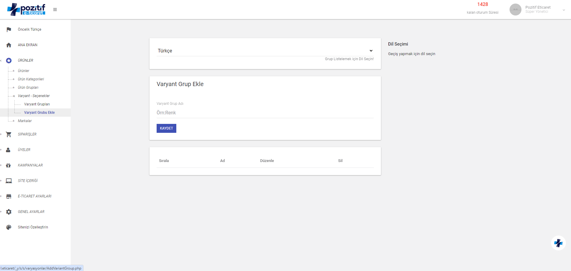Varyant Grubu Ekleme ve Düzenleme