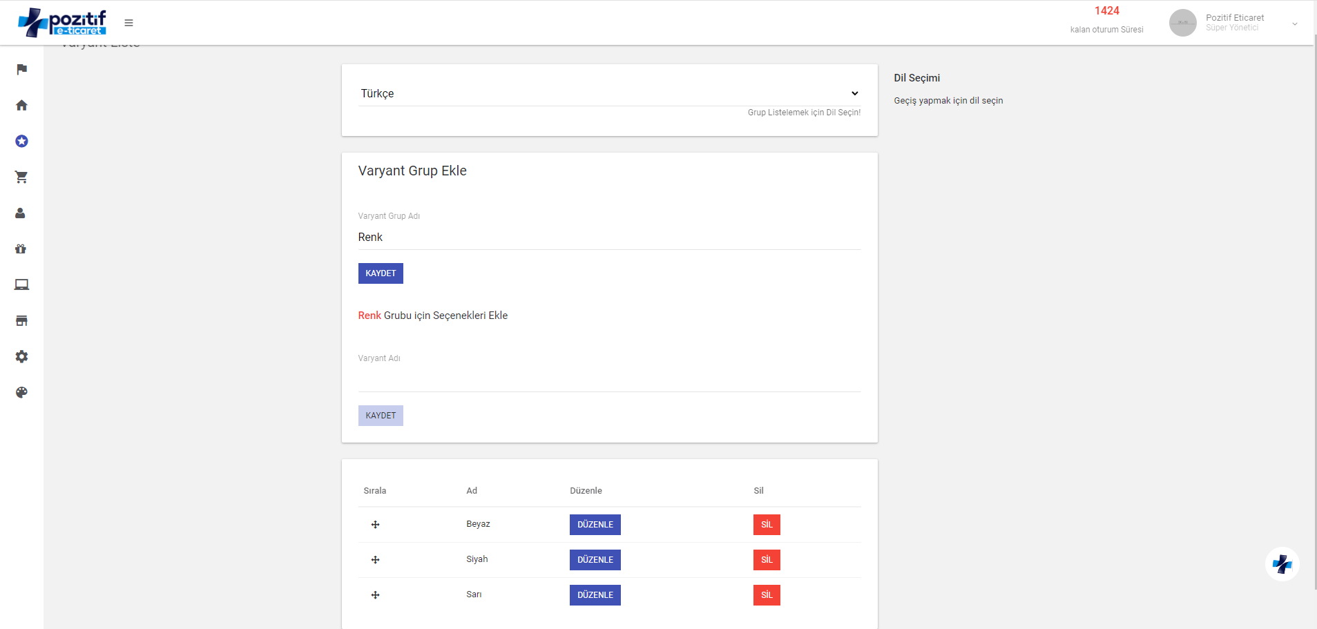 Varyant Grubu Ekleme ve Düzenleme
